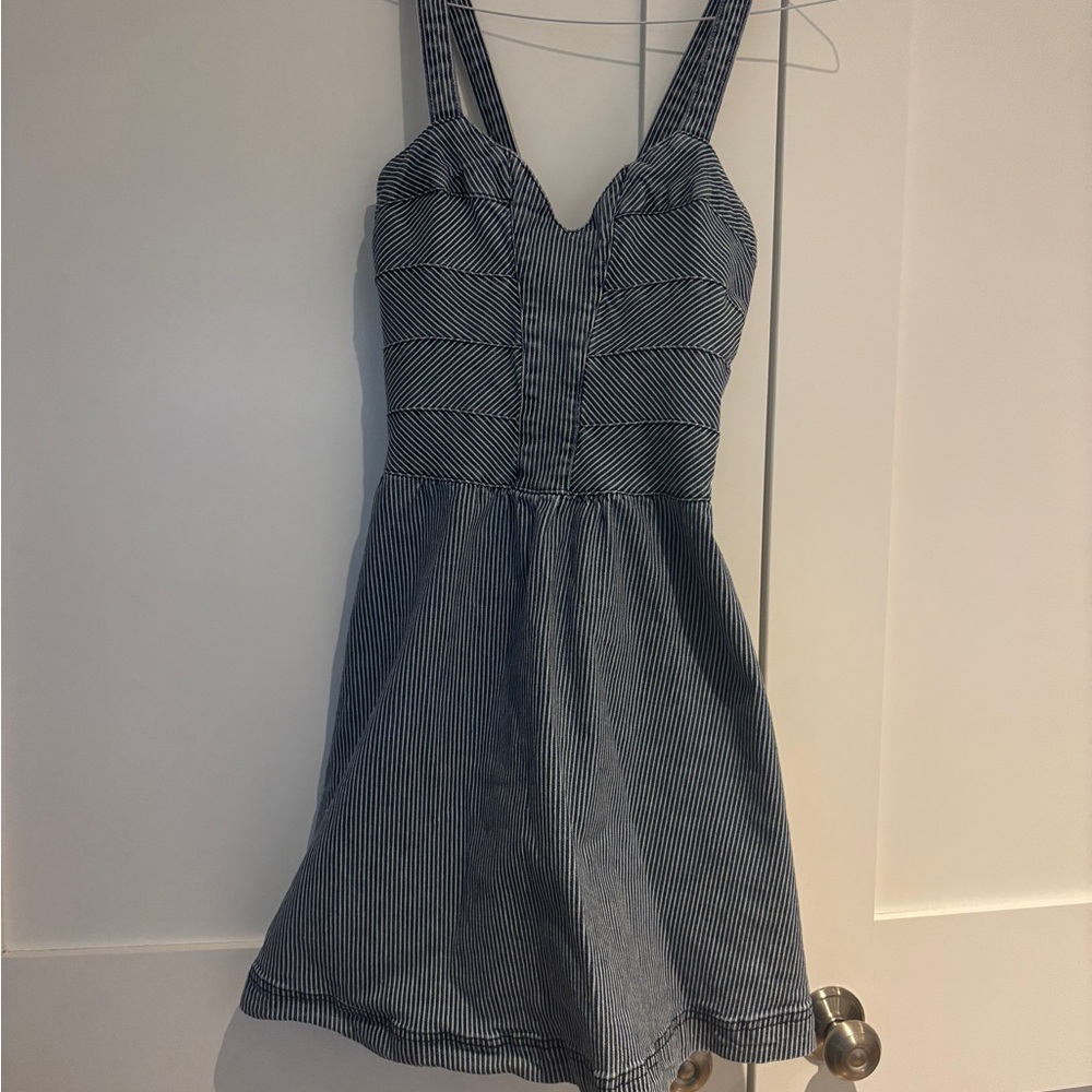 Quiksilver Blue and White Jean Striped Mini Dress